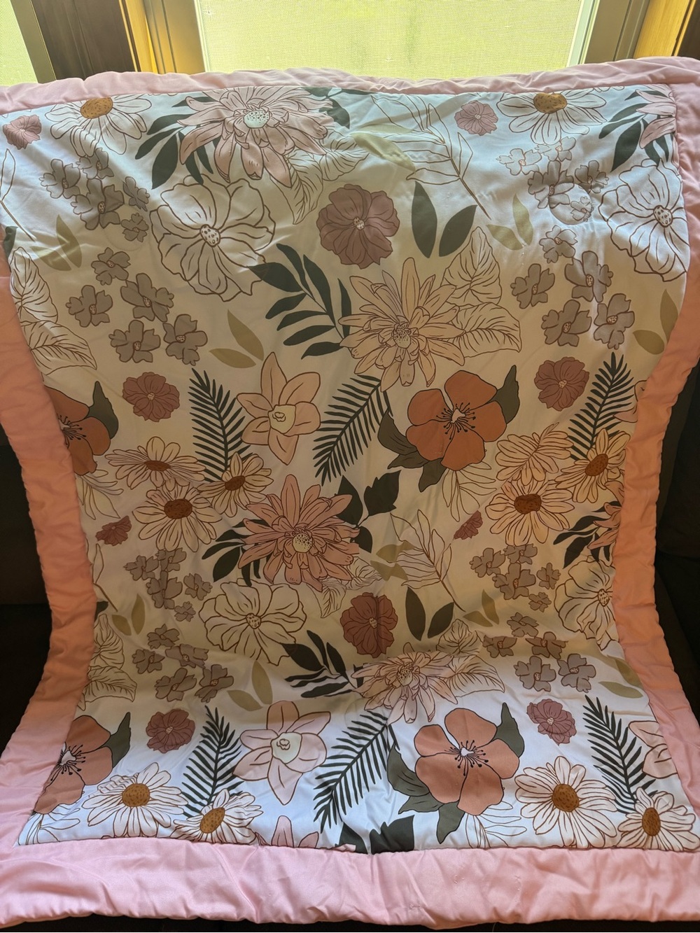 Floral, Boho Cotton Crib Bedding Set with Pink Border - Baby/Toddler/Girl